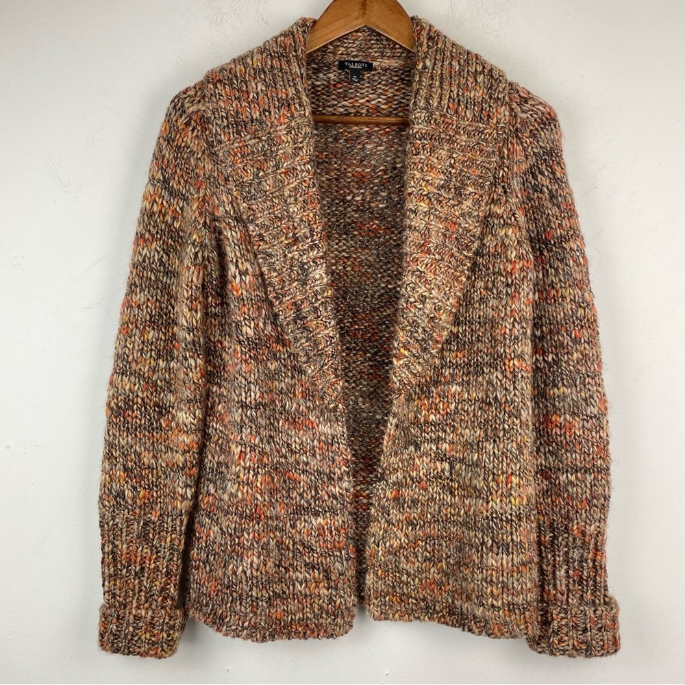 Talbots size Medium Women’s Multicolor Wool Blend Open Front Cardigan Sweater